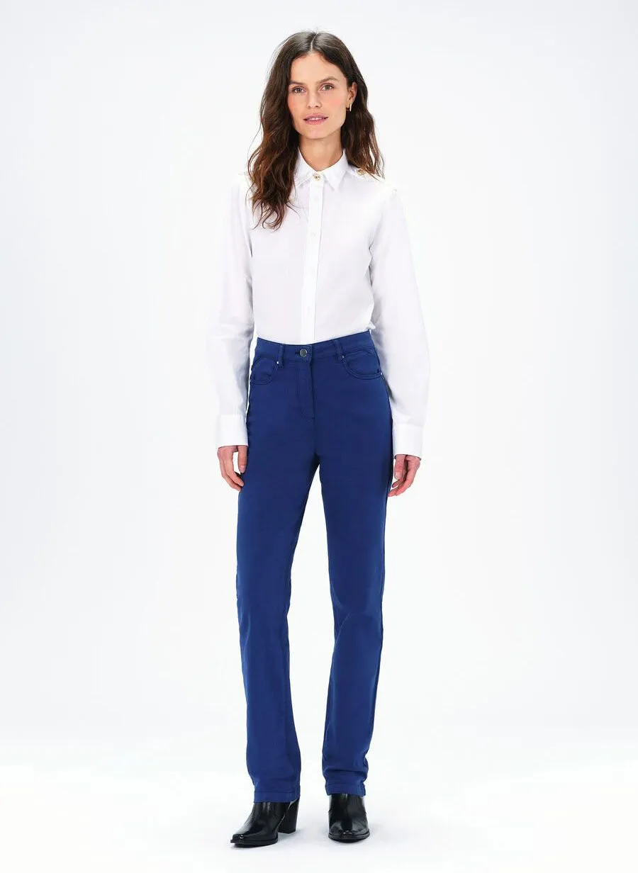 CAROLL DARLING  PANTALóN RECTO DE MEZCLA DE ALGODóN DE TALLE ALTO EN AZUL