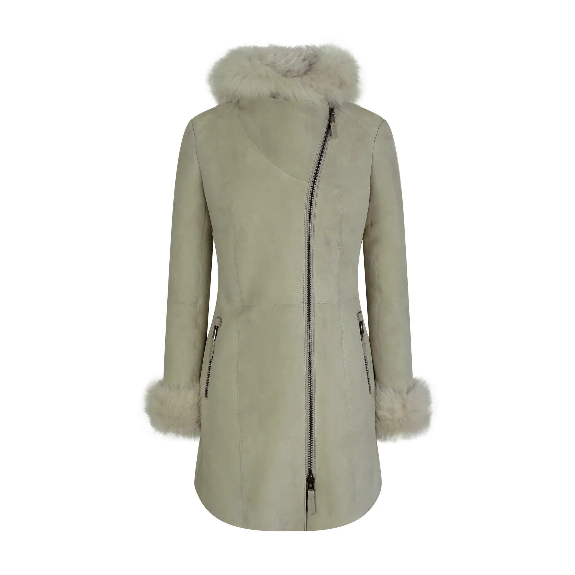 Chaqueta con capucha de gamuza de cuero de oveja Real Toscana Crema 3/4 para mujer