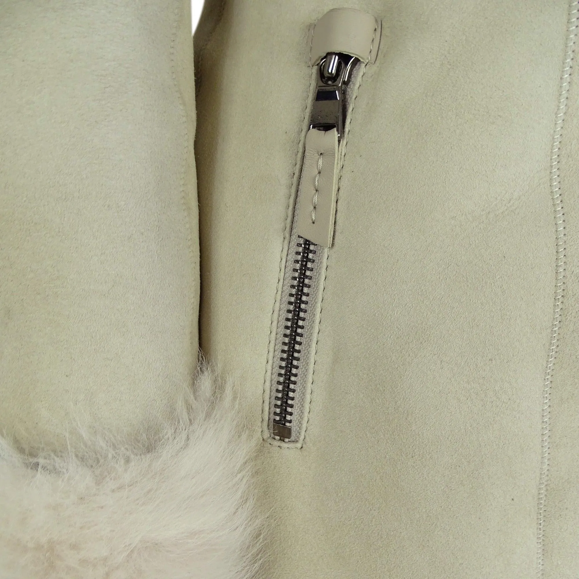 Chaqueta con capucha de gamuza de cuero de oveja Real Toscana Crema 3/4 para mujer