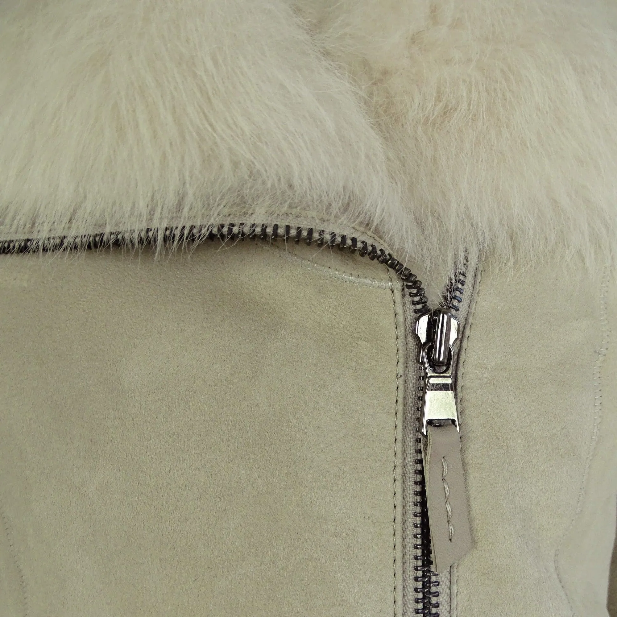 Chaqueta con capucha de gamuza de cuero de oveja Real Toscana Crema 3/4 para mujer