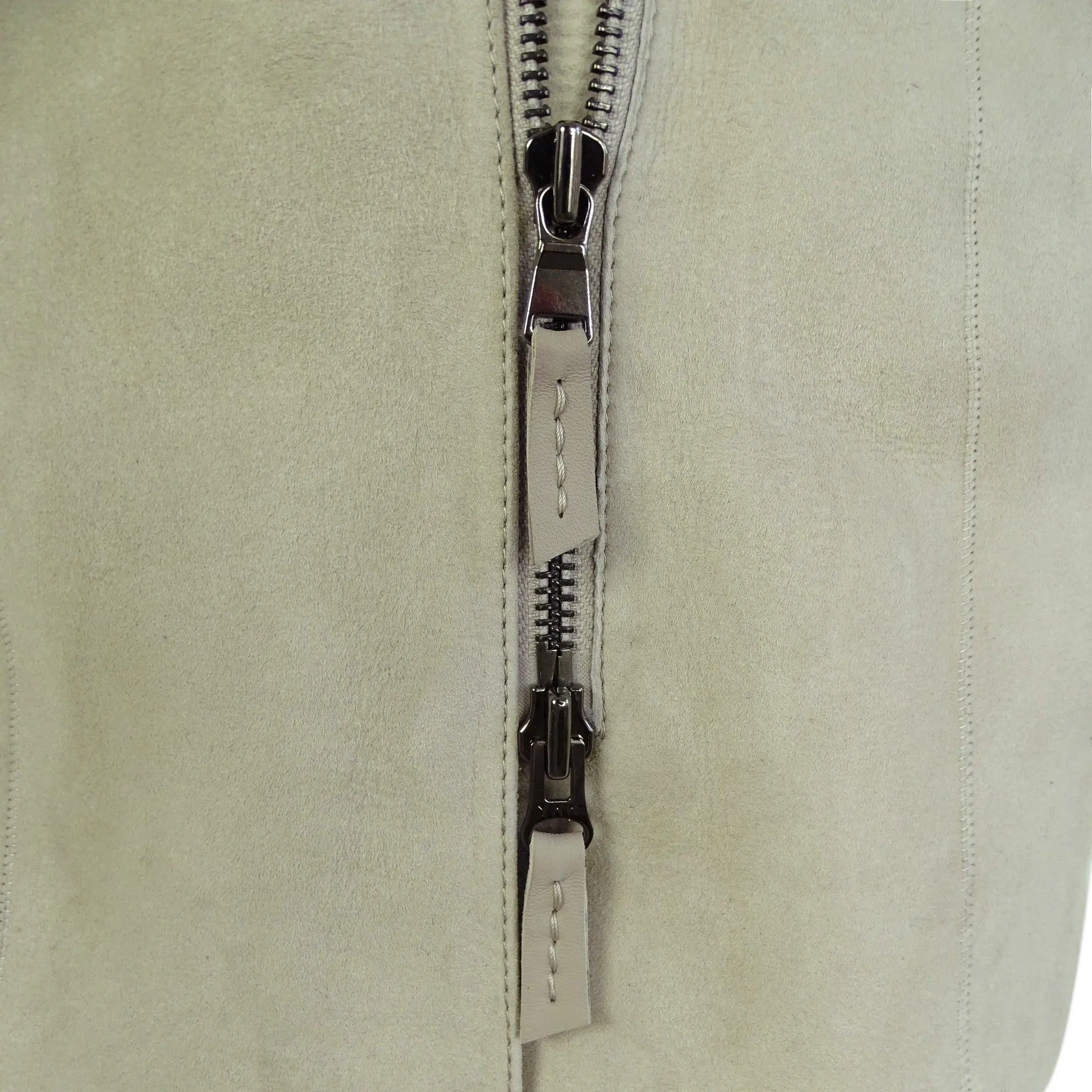 Chaqueta con capucha de gamuza de cuero de oveja Real Toscana Crema 3/4 para mujer