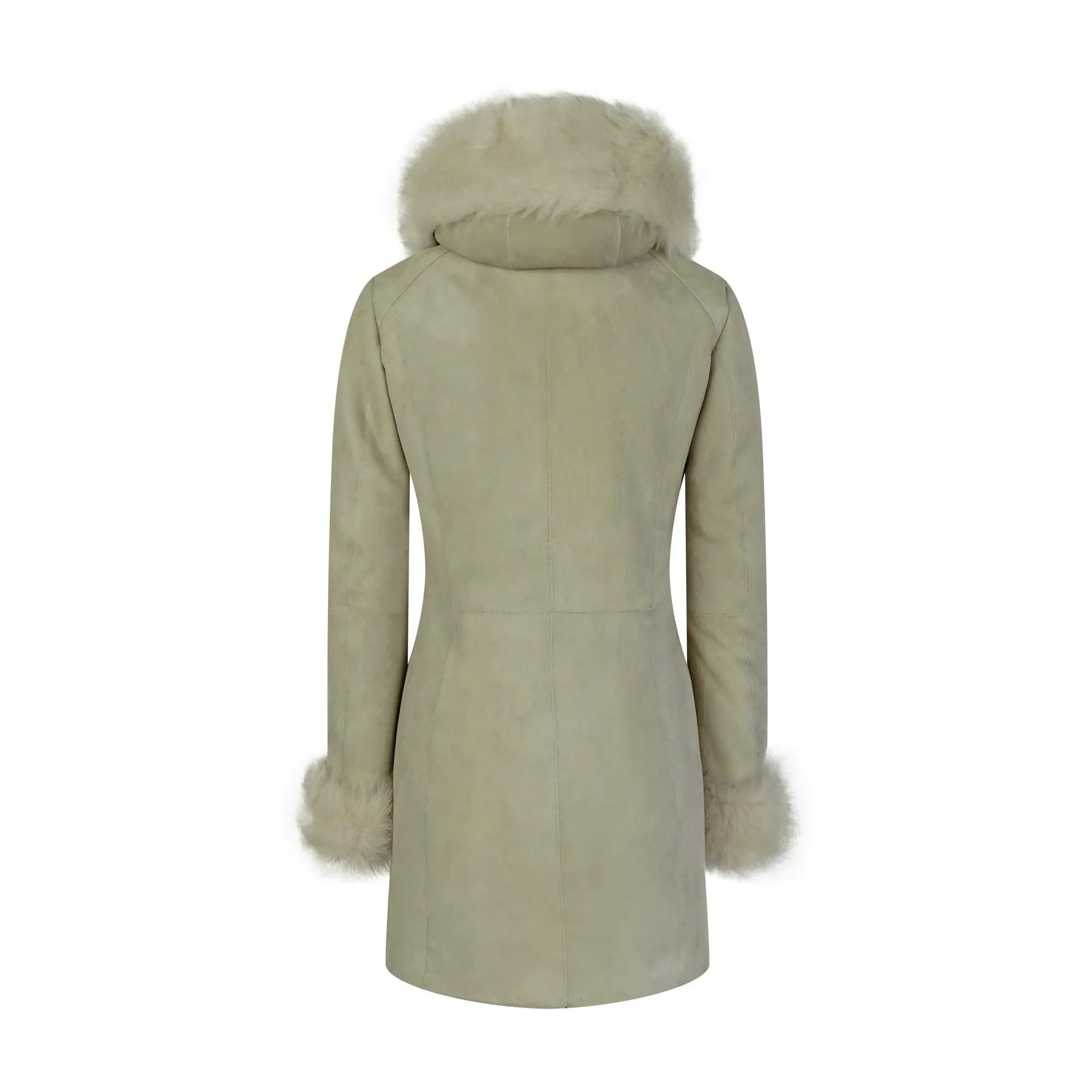 Chaqueta con capucha de gamuza de cuero de oveja Real Toscana Crema 3/4 para mujer