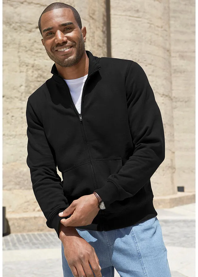 Chaqueta de estilo universitario con cuello alto Negro