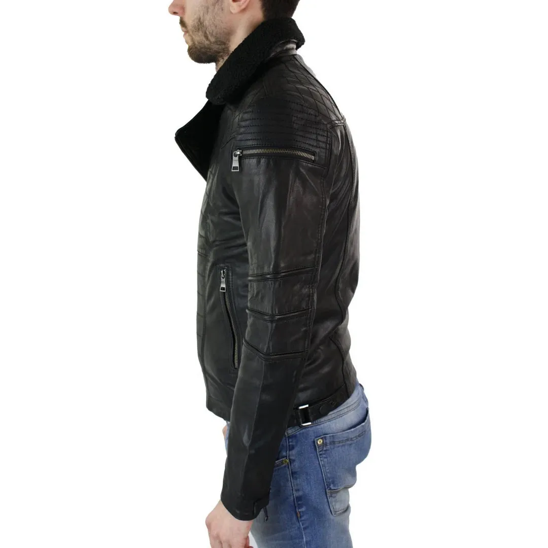 Chaqueta de motociclista con cremallera cruzada para hombre, cuero, Air Force 1