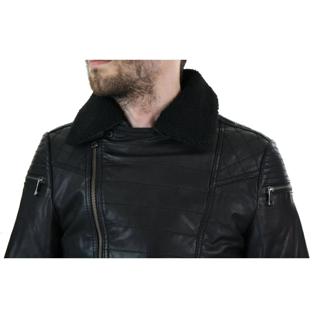 Chaqueta de motociclista con cremallera cruzada para hombre, cuero, Air Force 1