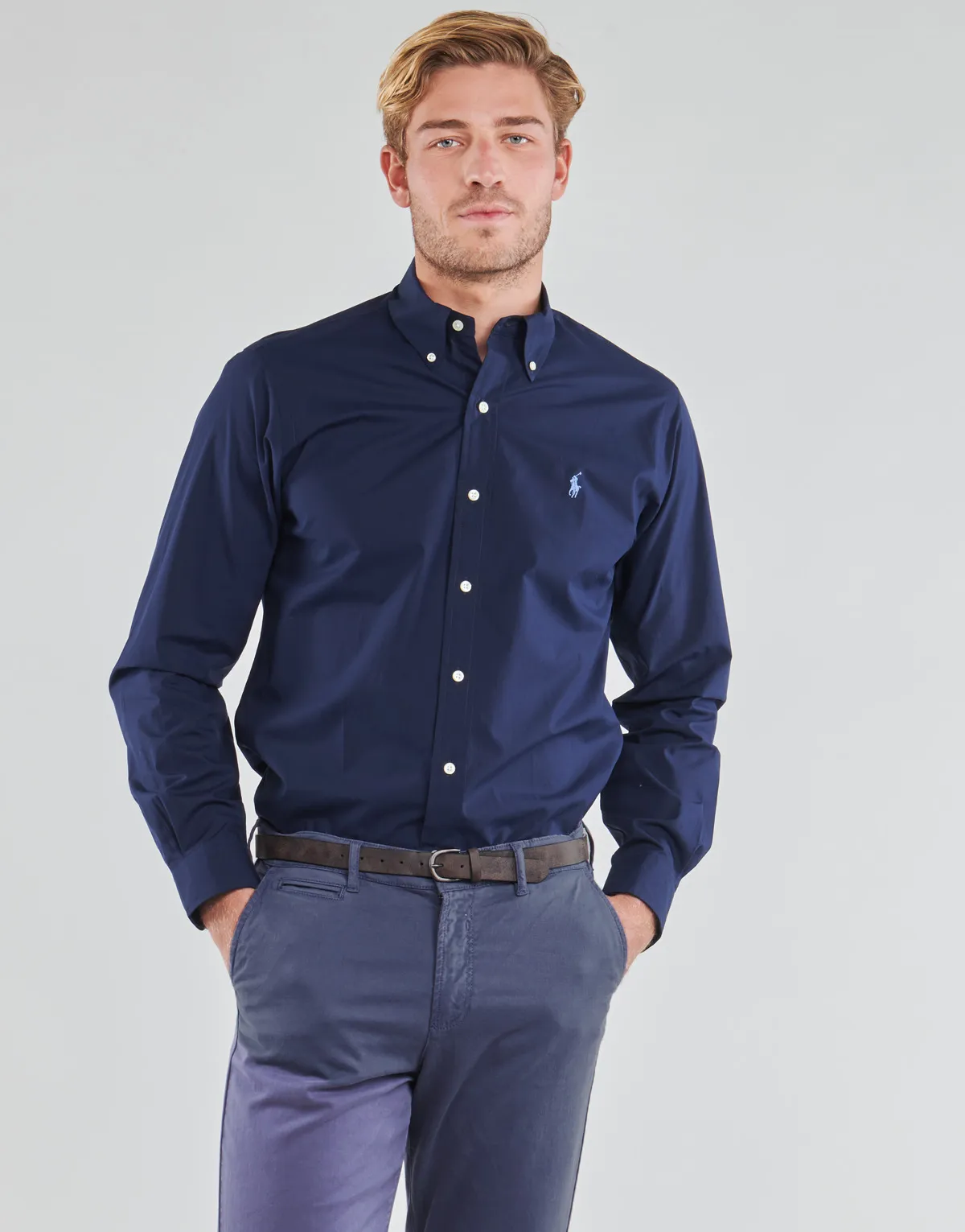CHEMISE AJUSTEE EN POPLINE DE COTON COL BOUTONNE  LOGO PONY PLAY