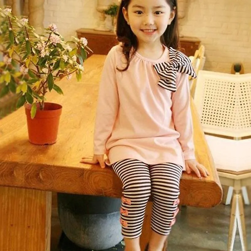 Chicas Niños Camiseta Vestido Largo Tops Pantalones a rayas Pantalones Conjunto de trajes