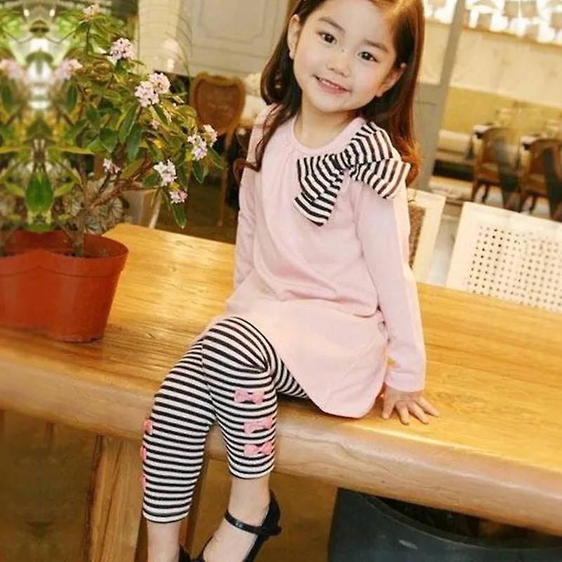 Chicas Niños Camiseta Vestido Largo Tops Pantalones a rayas Pantalones Conjunto de trajes