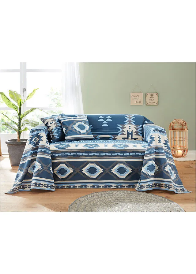 Colcha con diseño étnico Azul