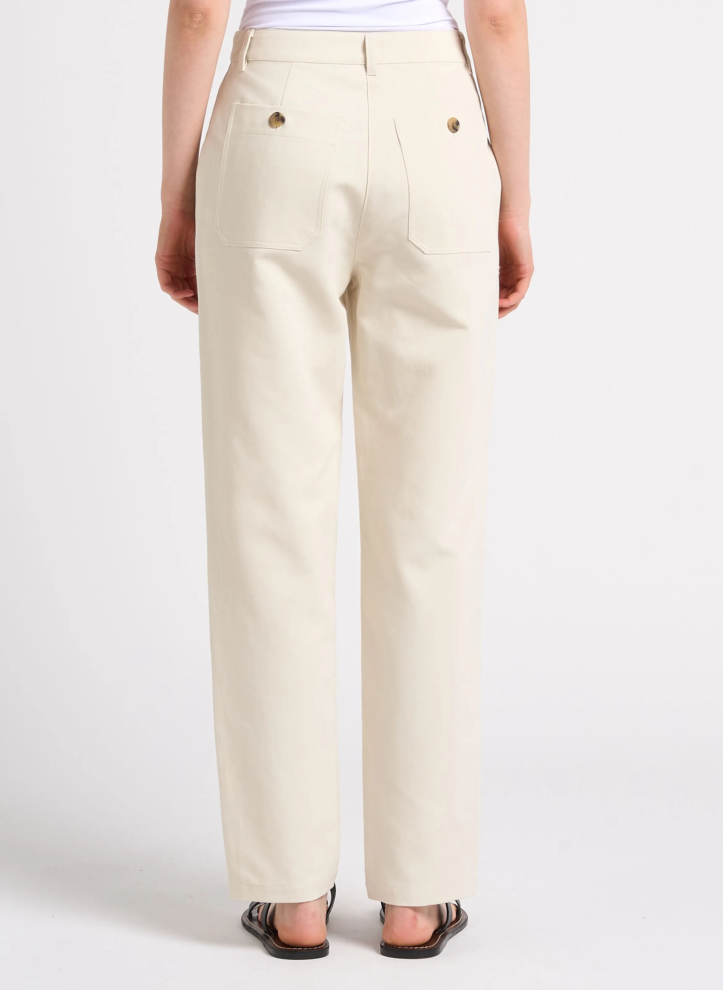 EKYOG RYLESA  PANTALóN RECTO DE TALLE ALTO EN MEZCLA DE ALGODóN ORGáNICO EN BEIGE