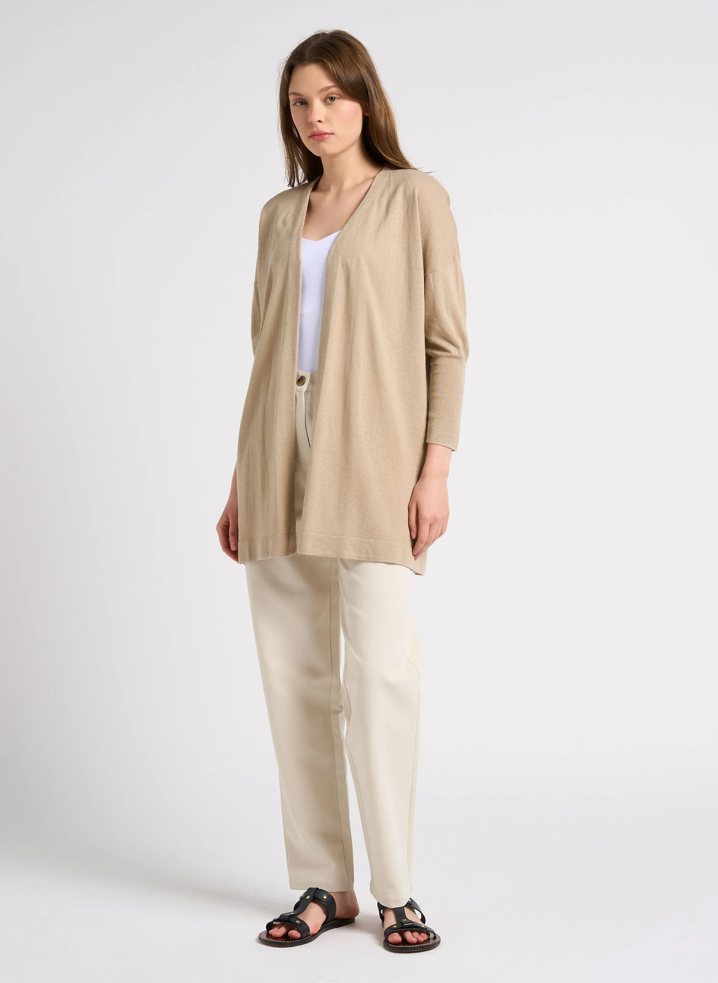 EKYOG RYLESA  PANTALóN RECTO DE TALLE ALTO EN MEZCLA DE ALGODóN ORGáNICO EN BEIGE