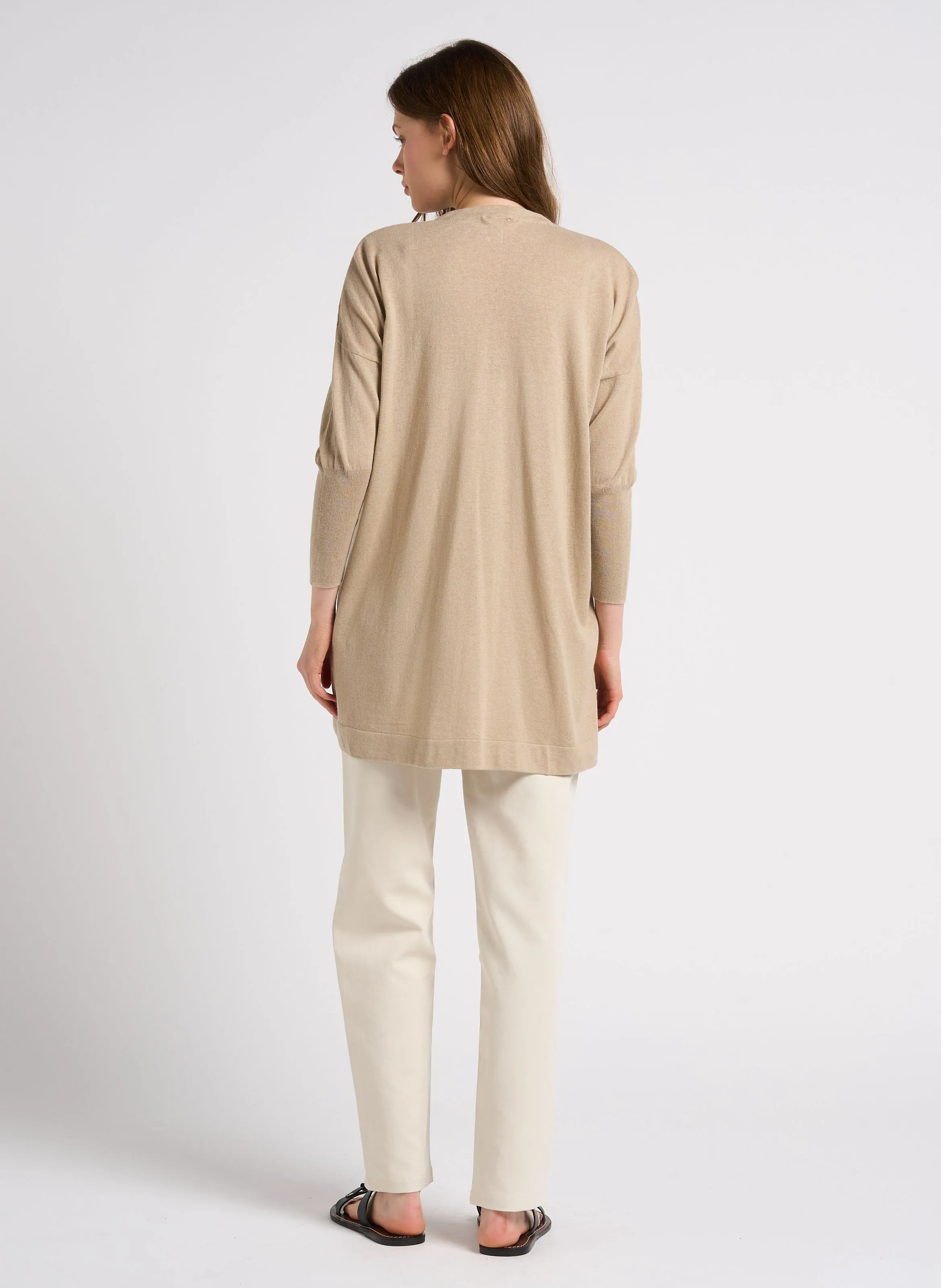 EKYOG RYLESA  PANTALóN RECTO DE TALLE ALTO EN MEZCLA DE ALGODóN ORGáNICO EN BEIGE