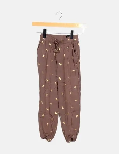 H&M Pantalón marrón estampado