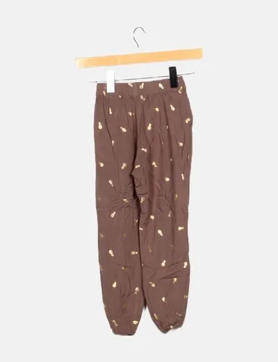 H&M Pantalón marrón estampado