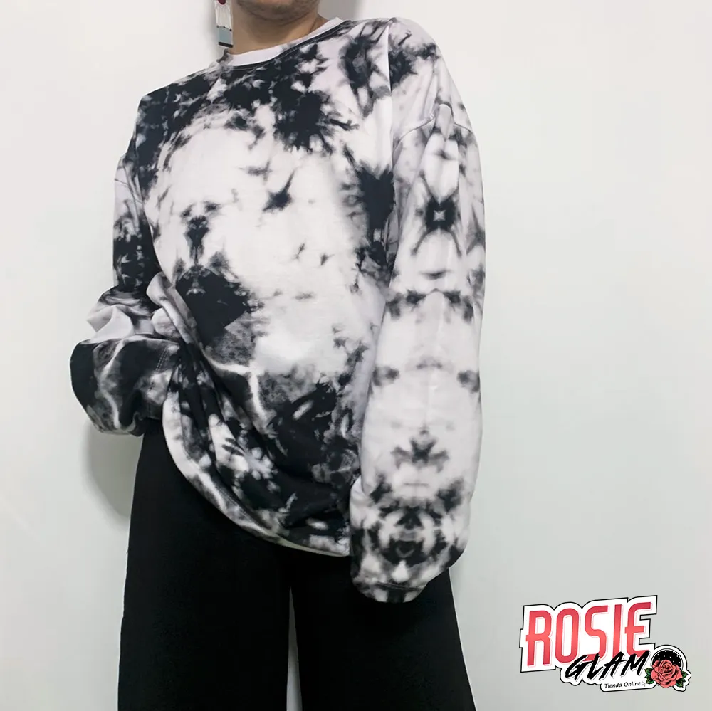 Hoodie Tie Dye Blanco Y Negro