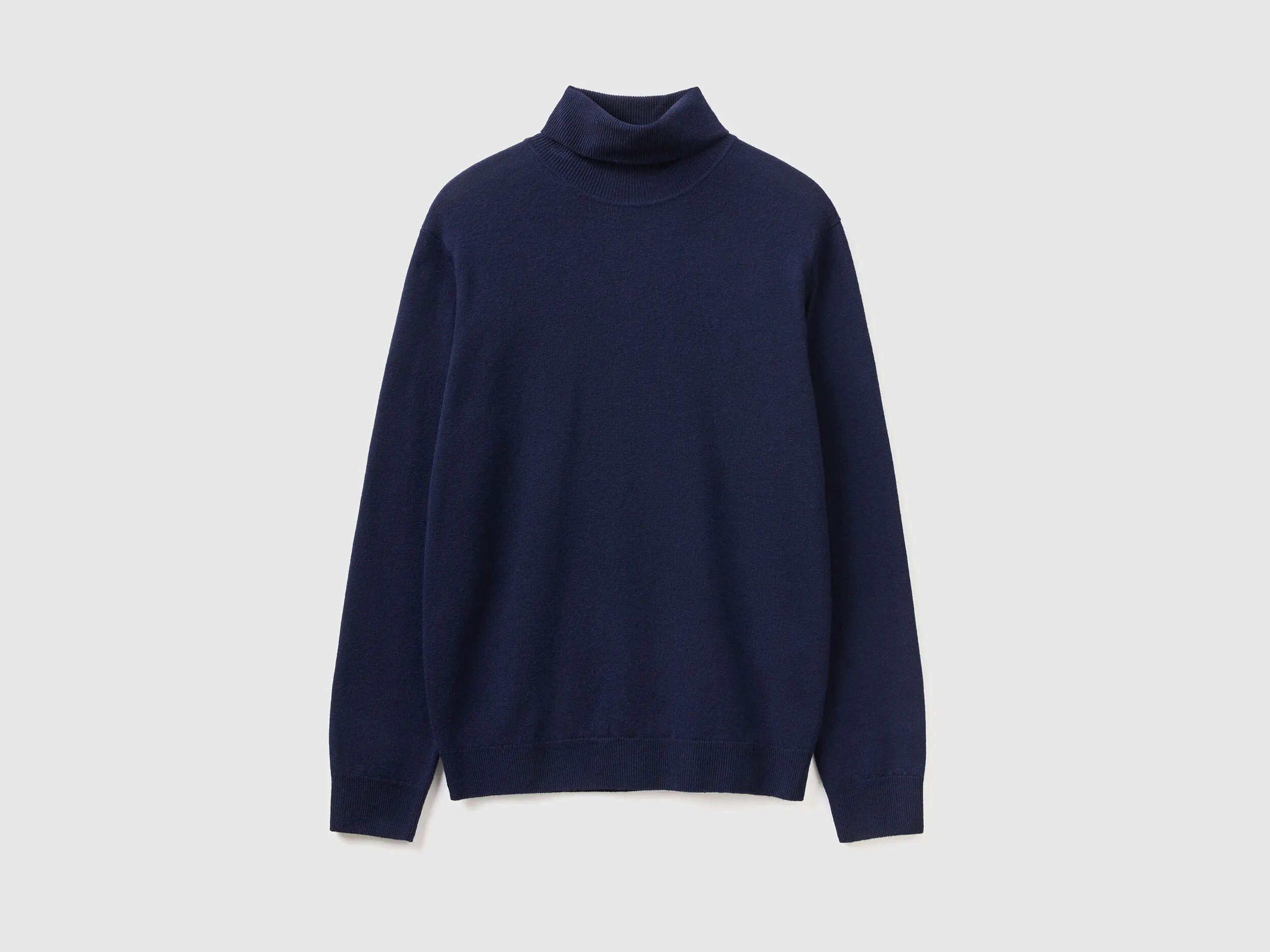 Jersey de cuello cisne azul oscuro de pura lana Merina