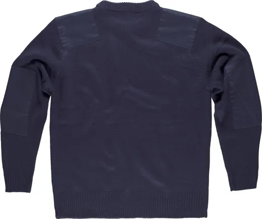 Jersey de cuello redondo con refuerzos en hombros / codos Marino