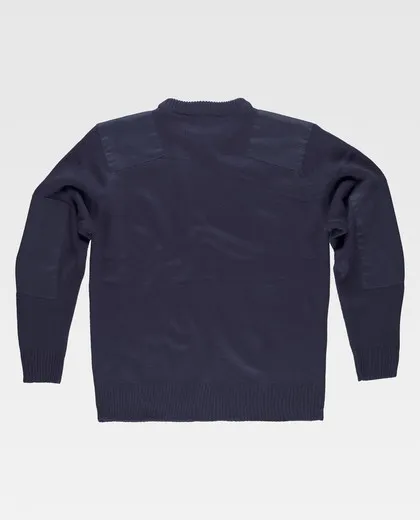 Jersey de cuello redondo con refuerzos en hombros / codos Marino