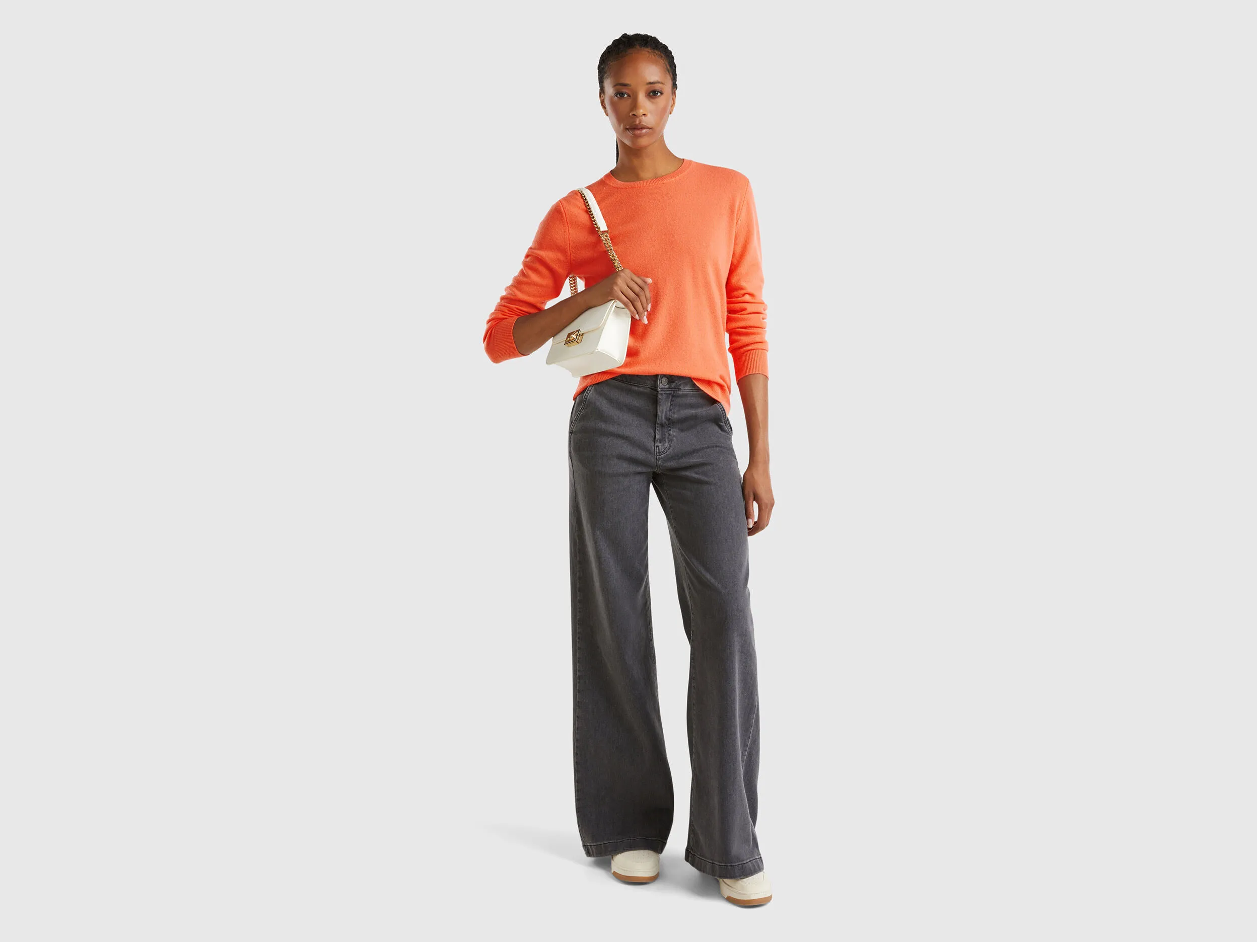 Jersey de cuello redondo coral en pura lana merina