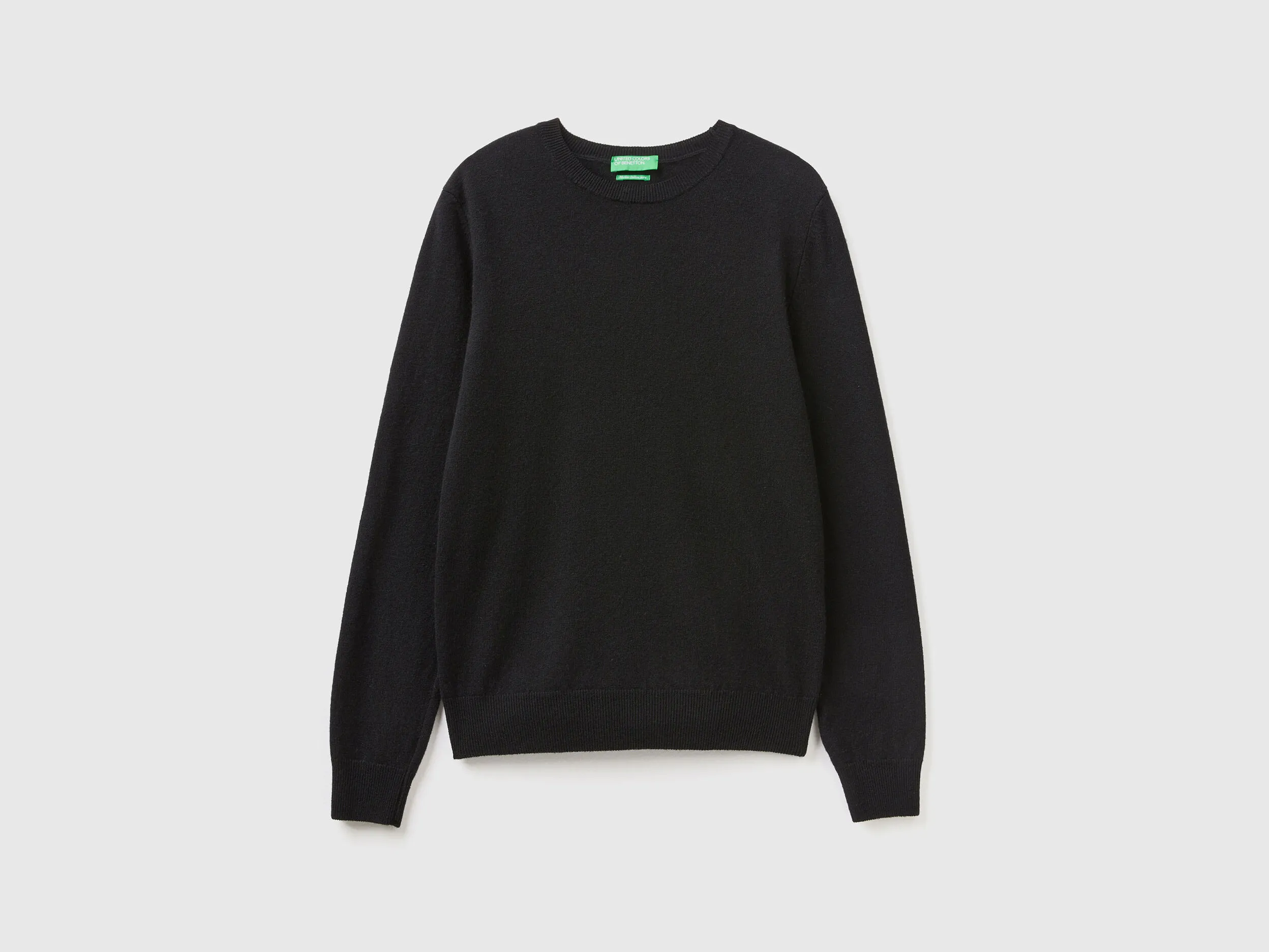 Jersey de cuello redondo negro de lana Merina