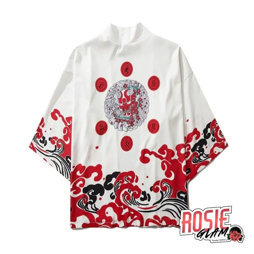 KIMONO OLAS ROJO  ROSIEGLAM
