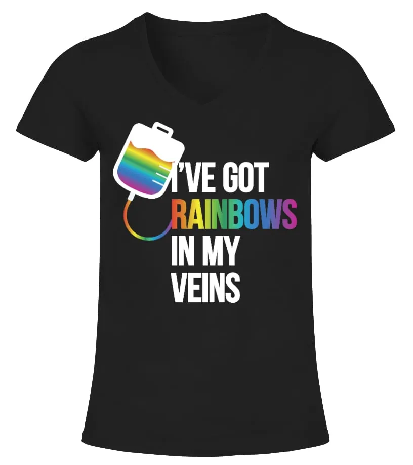 LIMITED EDITION  RAINBOWS IN MY VEINS CAMISETA CUELLO PICO MUJER