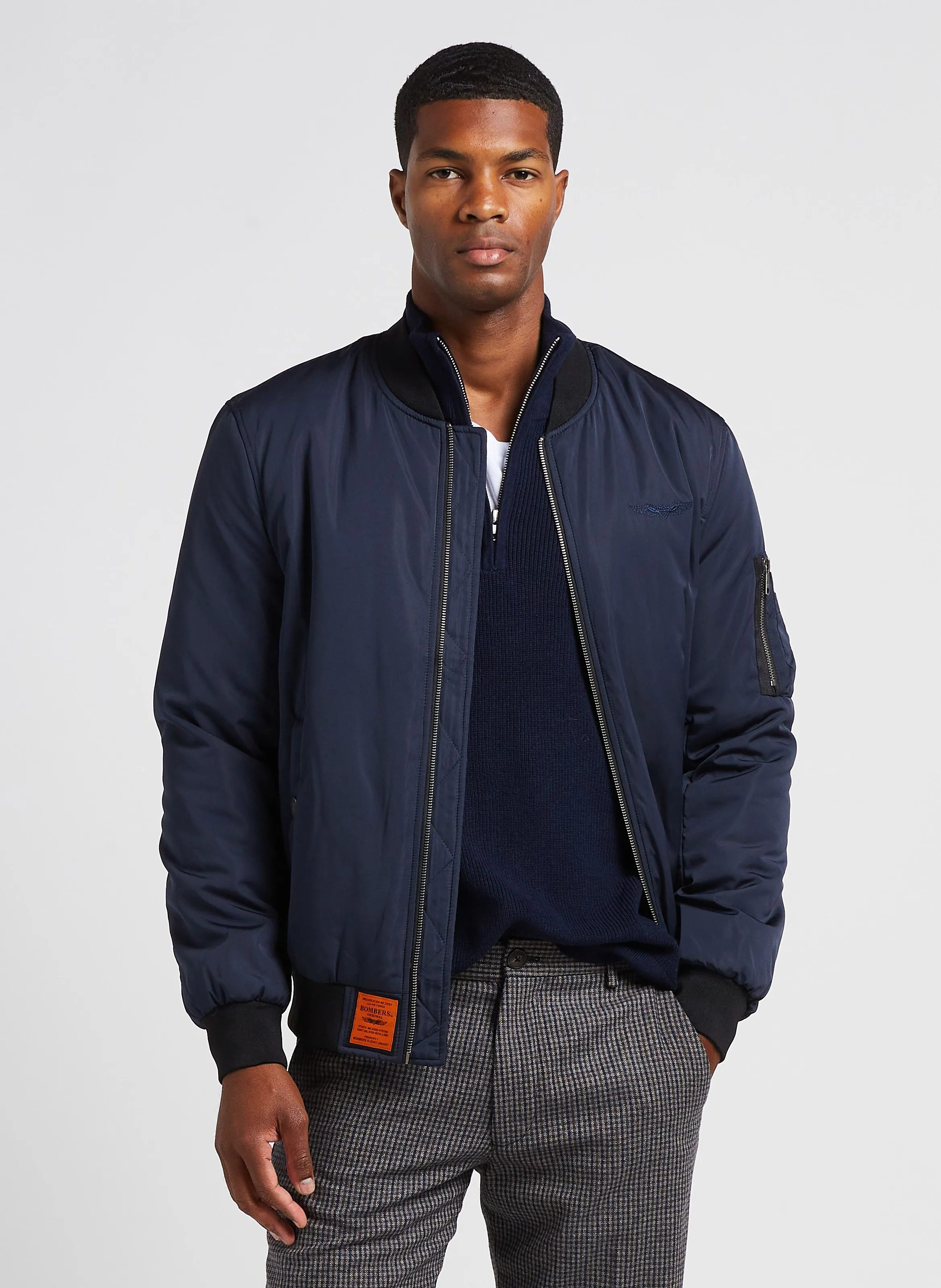 MAX  CHAQUETA BOMBER CON CUELLO REDONDO EN AZUL
