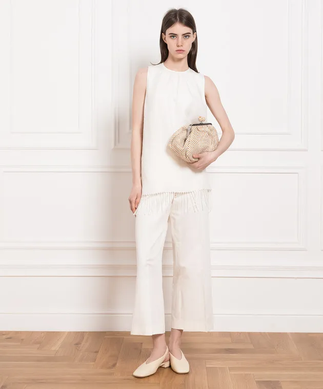 Max Mara White linen top with fringe