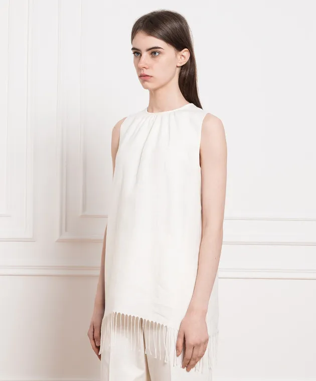 Max Mara White linen top with fringe