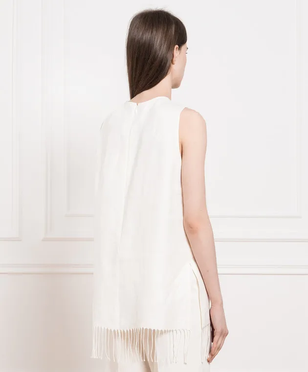 Max Mara White linen top with fringe