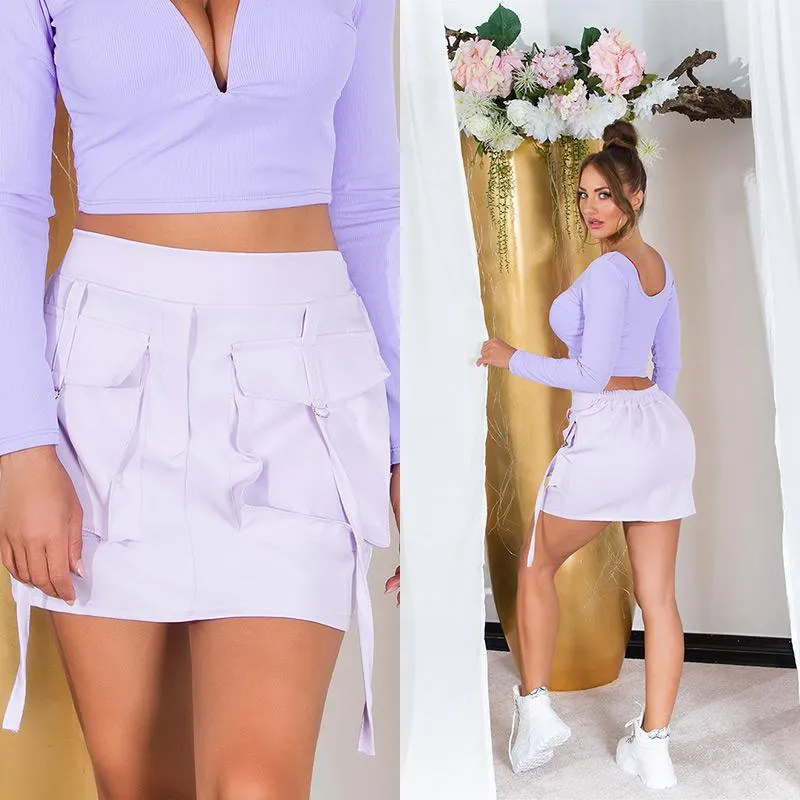 Minifalda estilo cargo lila cintura alta