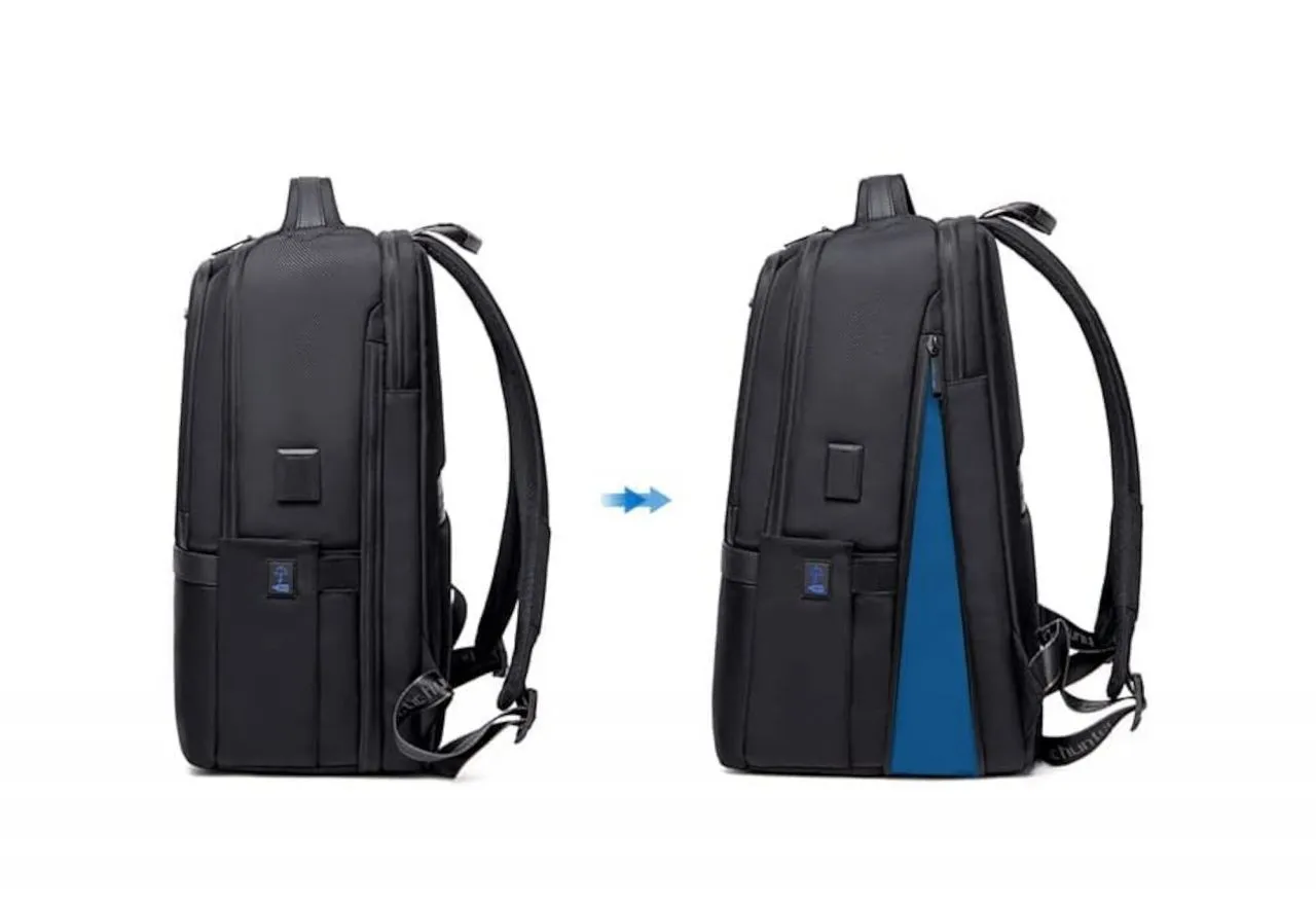 Mochila Nylon Azul Bolsillos Resistente Al Agua Con Usb