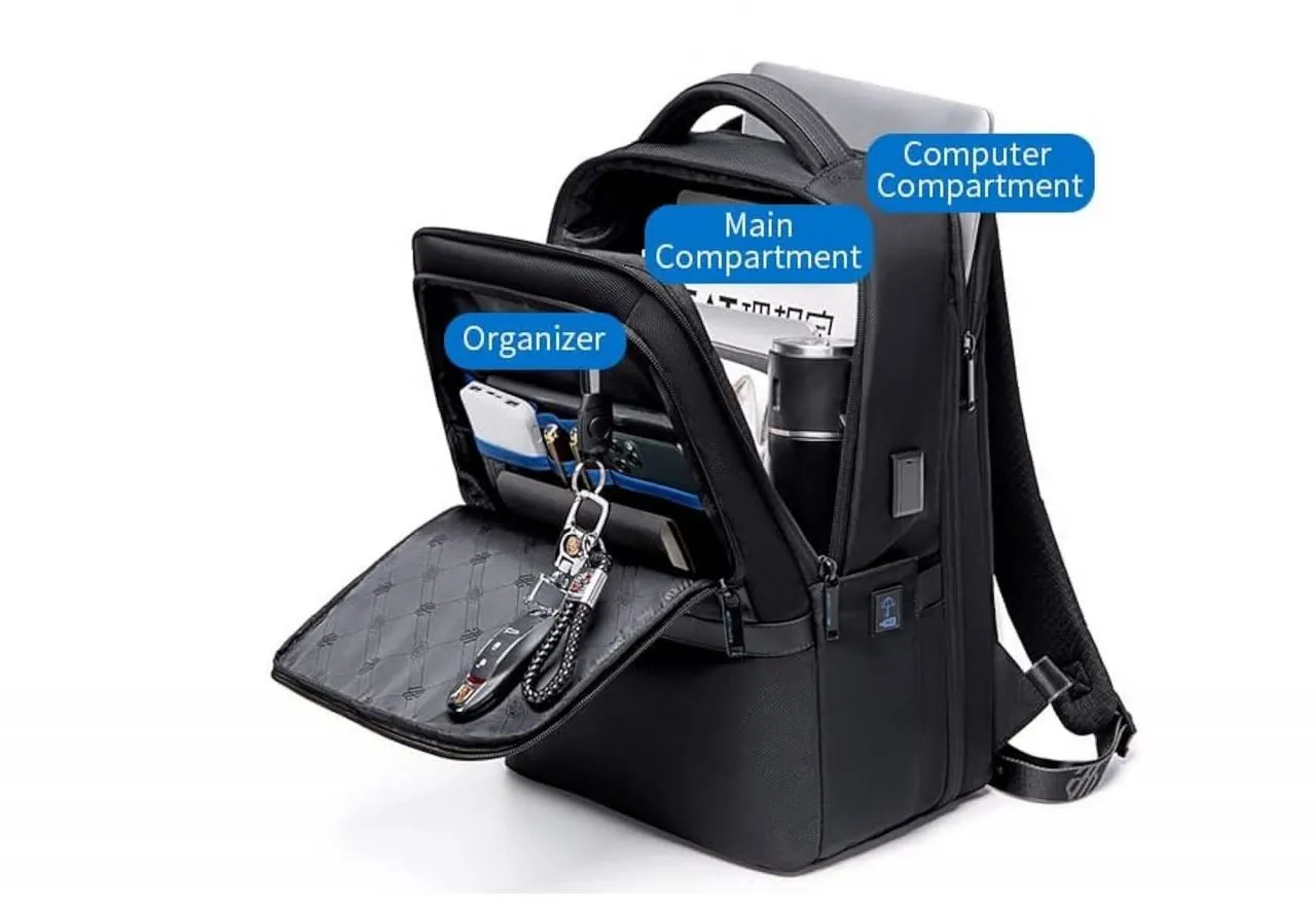 Mochila Nylon Azul Bolsillos Resistente Al Agua Con Usb