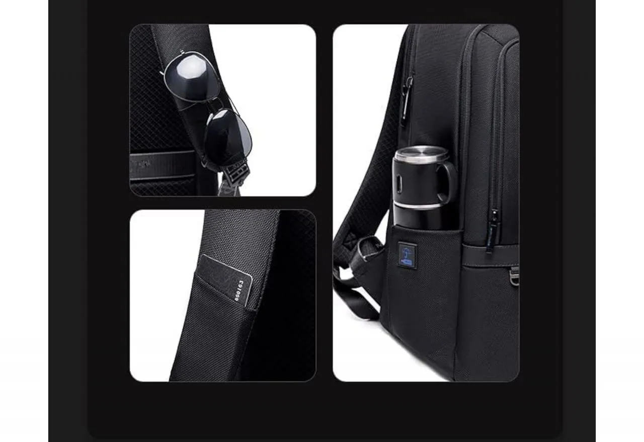 Mochila Nylon Azul Bolsillos Resistente Al Agua Con Usb