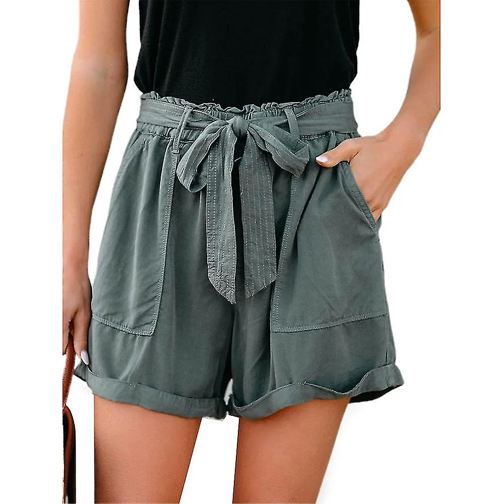 Mujeres Damas Cinturón de Cintura Alta Bolsa de Papel Pantalones Cortos Vacaciones de Verano Playa Pantalones Cortos