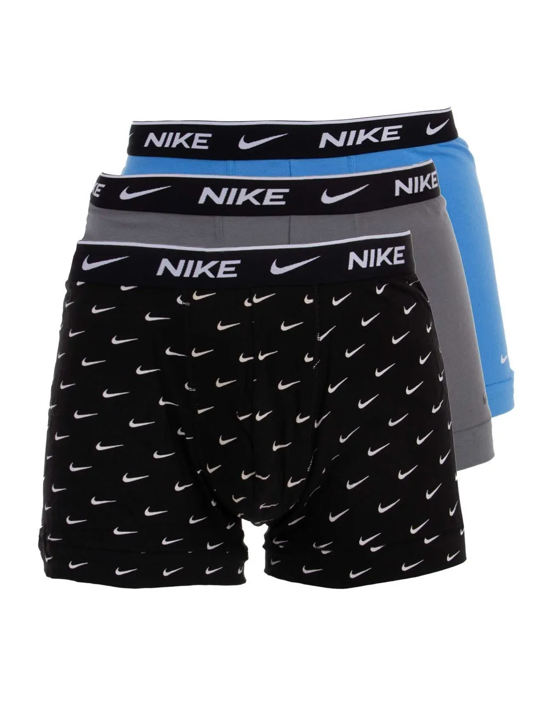 NIKE  PACK 3 TRUNK SWOOSH PRINT NEGRO, GRIS Y AZUL HOMBRE
