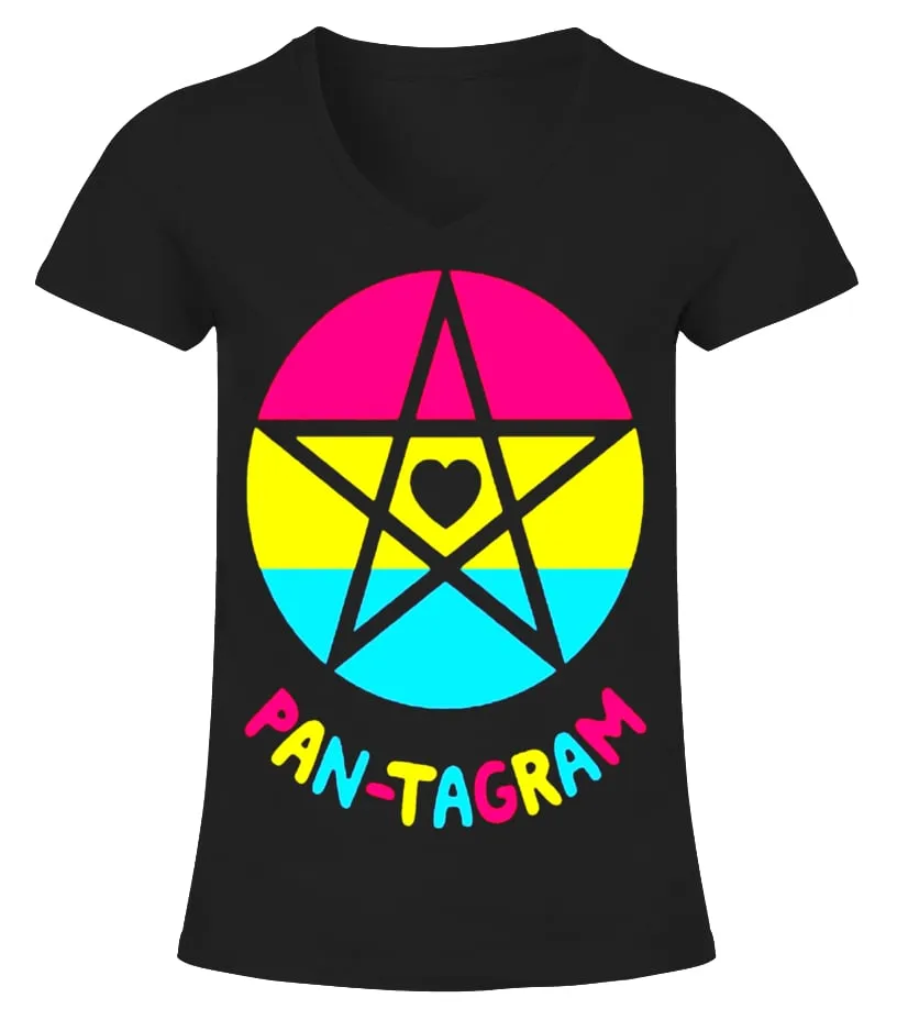 PANTAGRAM GAY PRIDE QUOTES PANSEXUAL  LGBT FLAG T SHIRTS  LIMITED EDITION CAMISETA CUELLO PICO MUJER