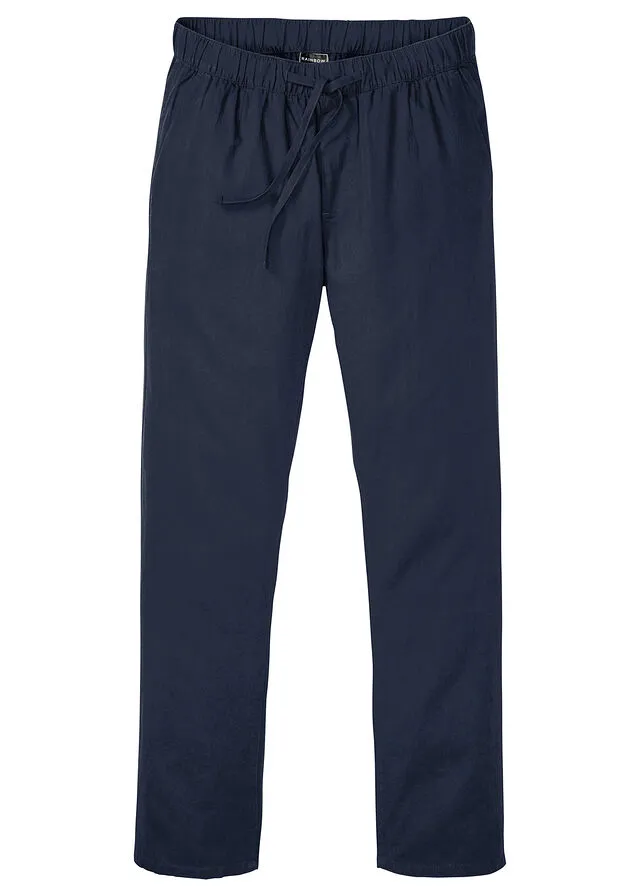 Pantalón chino sin cierre con corte regular y recto de lino Azul marino