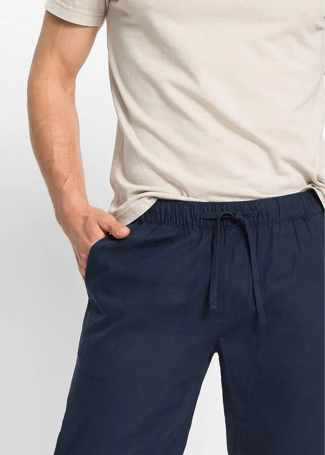Pantalón chino sin cierre con corte regular y recto de lino Azul marino