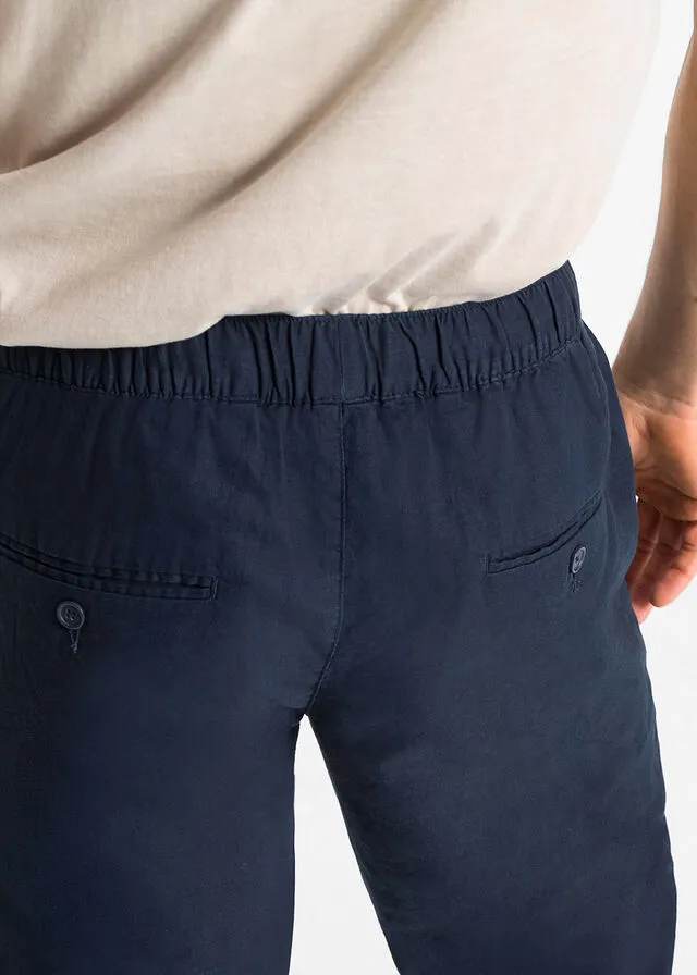 Pantalón chino sin cierre con corte regular y recto de lino Azul marino