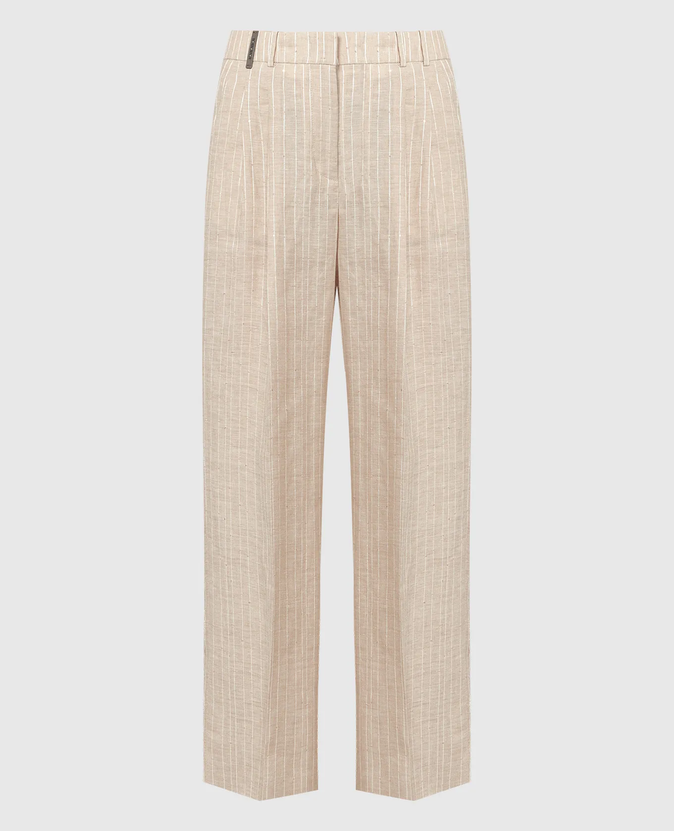 Peserico Beige striped linen pants with sequins