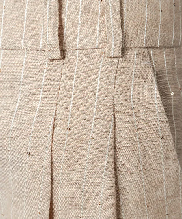 Peserico Beige striped linen pants with sequins