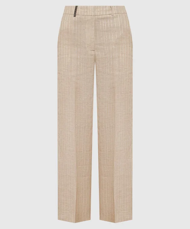 Peserico Beige striped linen pants