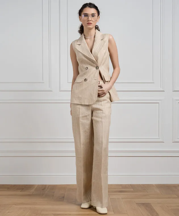 Peserico Beige striped linen pants