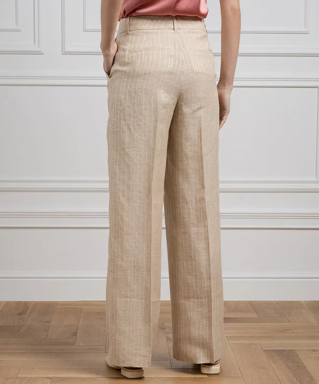 Peserico Beige striped linen pants