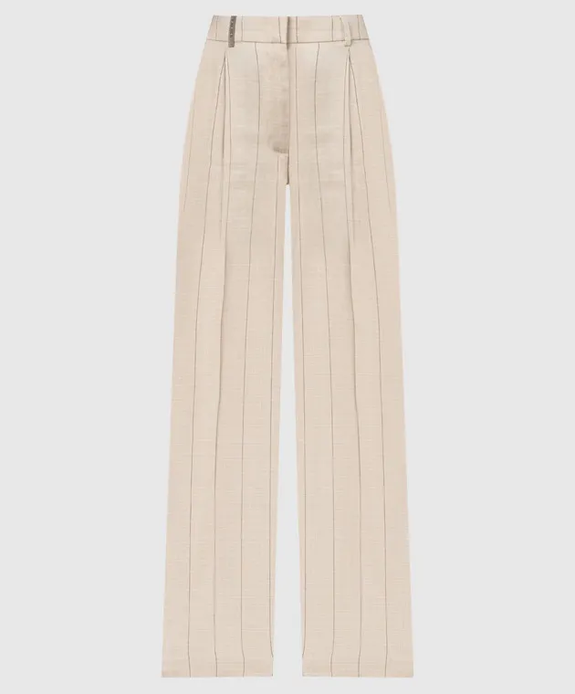 Peserico Beige striped pants with linen