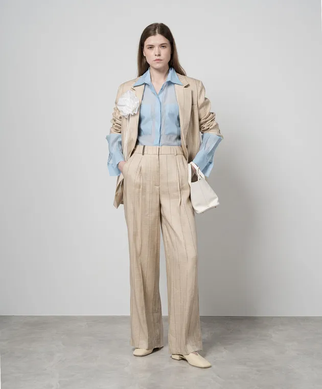 Peserico Beige striped pants with linen