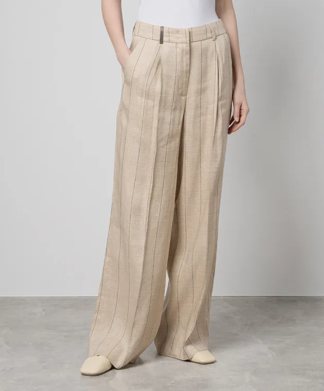 Peserico Beige striped pants with linen