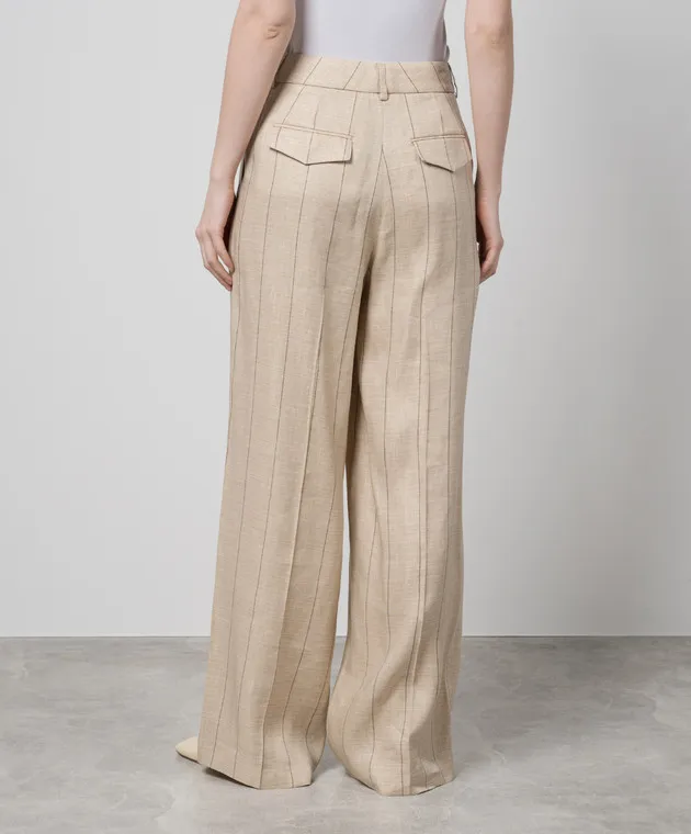 Peserico Beige striped pants with linen
