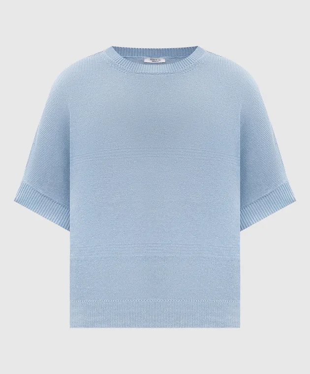Peserico Blue linen top with monil chain